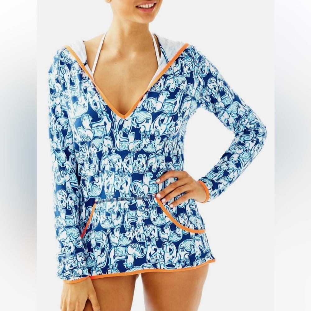 Lilly Pulitzer Gabi Luxletic Popover Hoodie UPF50+ Md Get Trunky Elephant 23246